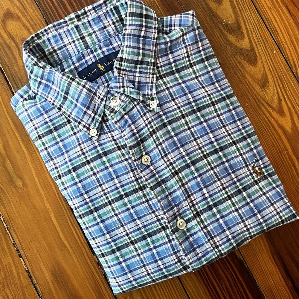 Ralph Lauren Long Sleeve Plaid Button Down Shirt Men's Size 16 (L) Blue Green